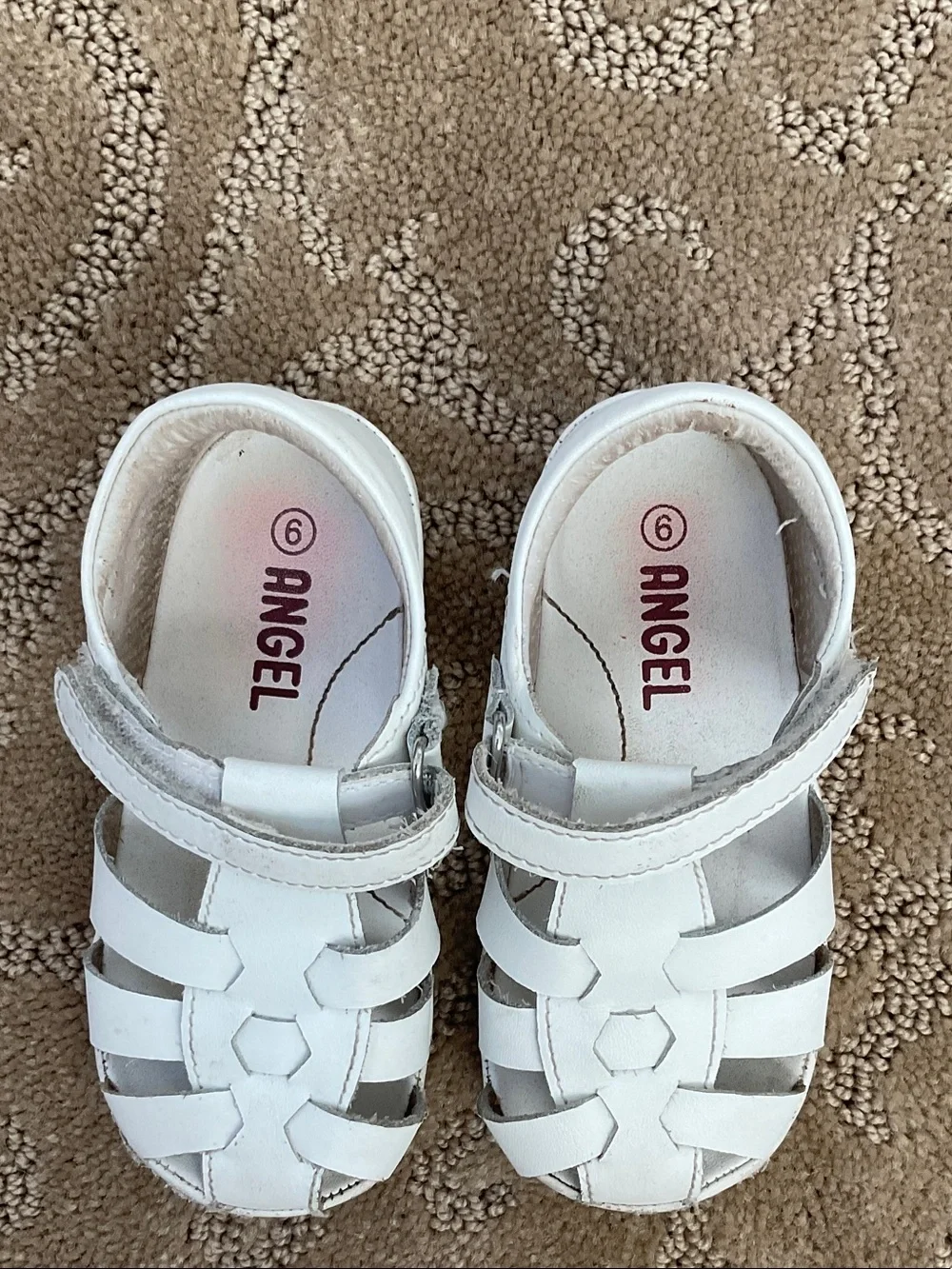 Angels White Leather Closed-Toe Fisherman Sandals for Kids